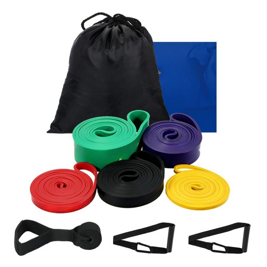 5-Pack 82" Resistance Loop Bands – 5–125 LB Range – Natural Latex – Includes Handles, Door Anchor & Carry Bag for Strength Training