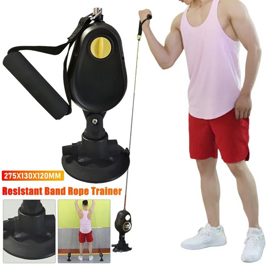 10.83″ × 5.12″ × 4.72″ Rope Pulley Trainer – 10–50 LB Adjustable Resistance – ABS & Steel – 360° Rotating Home Gym Pulley