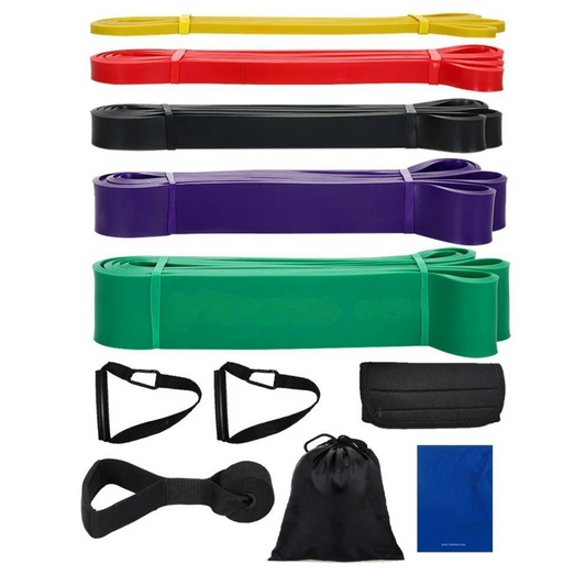 5-Pack 82" Resistance Loop Bands – 5–125 LB Range – Natural Latex – Includes Handles, Door Anchor & Carry Bag for Strength Training