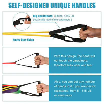 5-Pack 82" Resistance Loop Bands – 5–125 LB Range – Natural Latex – Includes Handles, Door Anchor & Carry Bag for Strength Training