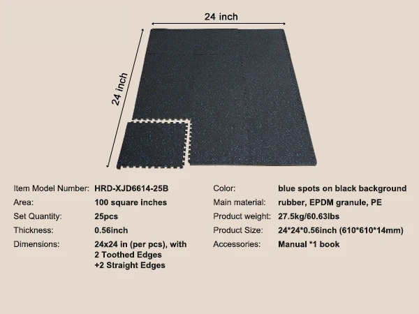 0.56 in Interlocking Floor Mats – 100 sq ft Coverage (25 Tiles) – Rubber Top & EVA Foam – Shock Absorption & Noise Reduction for Gym