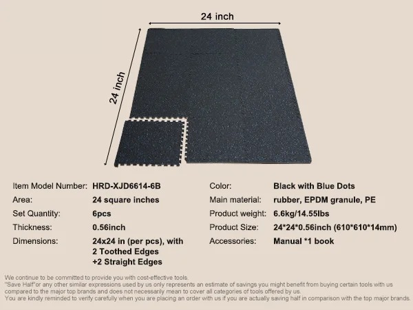 0.56 in Interlocking Floor Mats – 100 sq ft Coverage (25 Tiles) – Rubber Top & EVA Foam – Shock Absorption & Noise Reduction for Gym