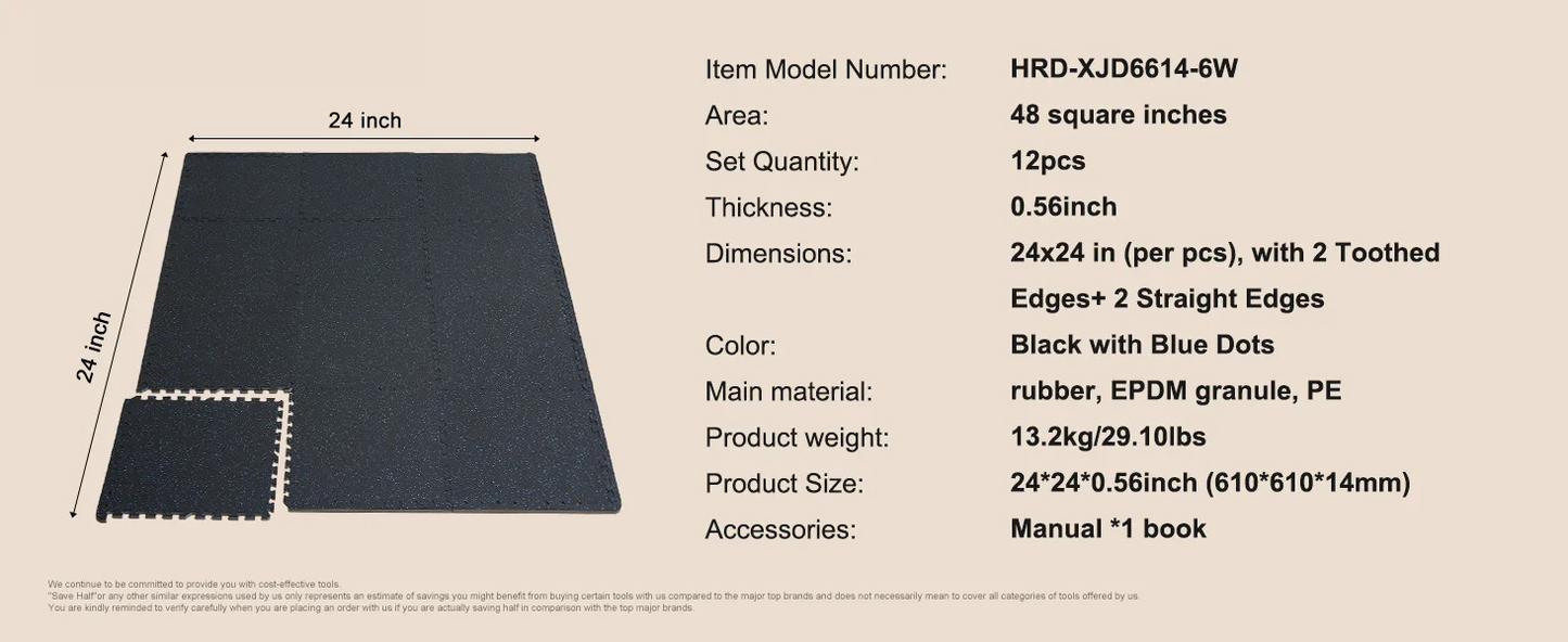 0.56 in Interlocking Floor Mats – 100 sq ft Coverage (25 Tiles) – Rubber Top & EVA Foam – Shock Absorption & Noise Reduction for Gym