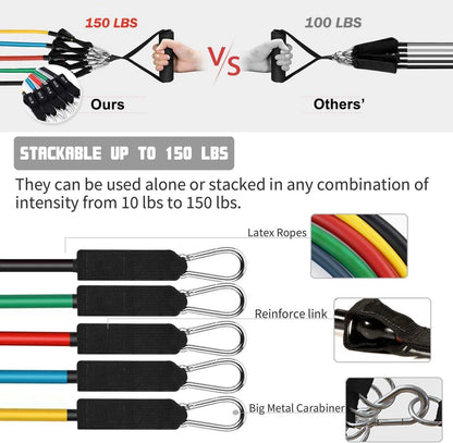 11-PC Resistance Band Set – 10–30 LB Range – 47″ TPE Latex Tubes & Accessories – Pilates, Yoga & Strength Training