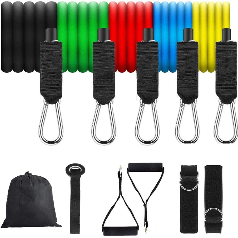 11-PC Resistance Band Set – 10–30 LB Range – 47″ TPE Latex Tubes & Accessories – Pilates, Yoga & Strength Training