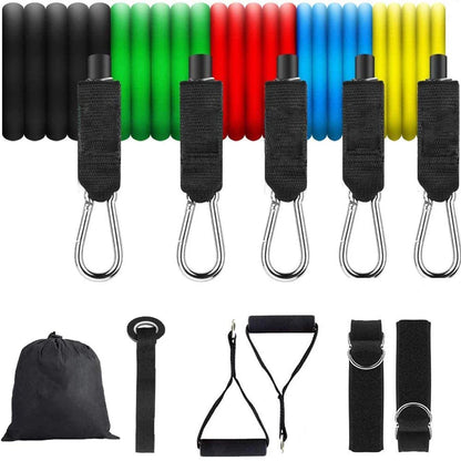 11-PC Resistance Band Set – 10–30 LB Range – 47″ TPE Latex Tubes & Accessories – Pilates, Yoga & Strength Training