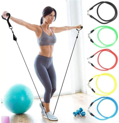 11-PC Resistance Band Set – 10–30 LB Range – 47″ TPE Latex Tubes & Accessories – Pilates, Yoga & Strength Training