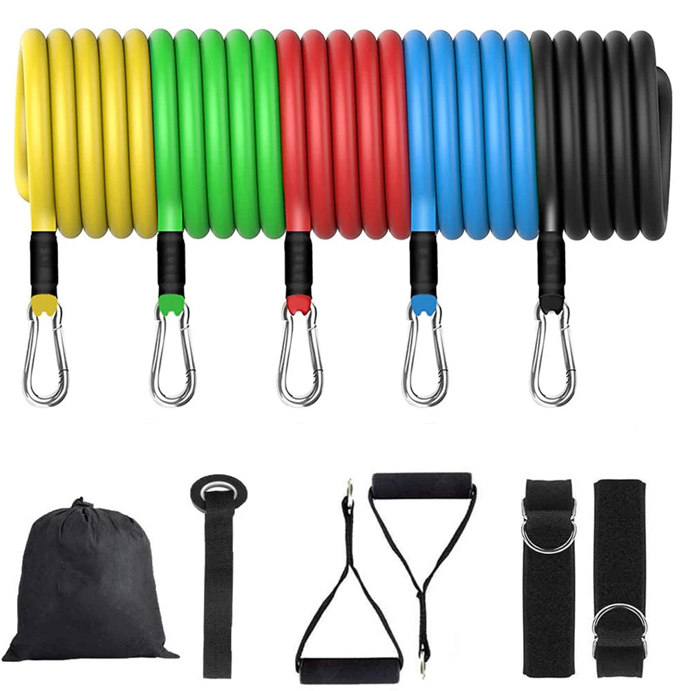 11-PC Resistance Band Set – 10–30 LB Range – 47″ TPE Latex Tubes & Accessories – Pilates, Yoga & Strength Training