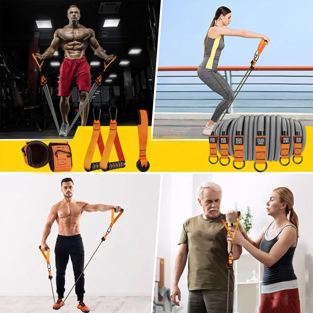 6-Pack Resistance Bands Set – 25–300 LB Strength Range – Natural Latex – Full-Body Strength Training