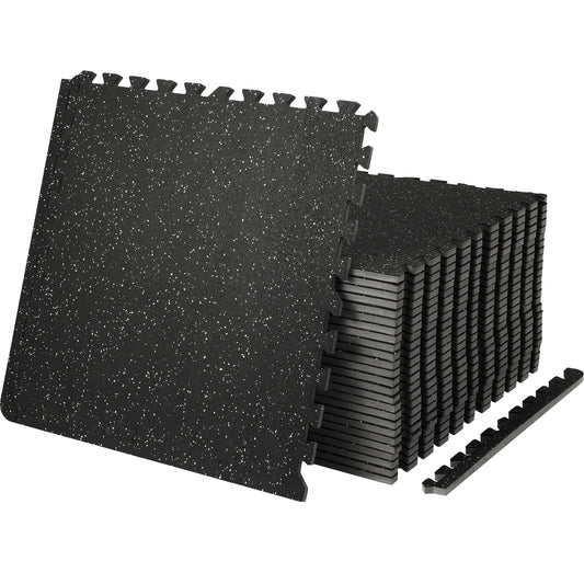 1/2 in Thick Interlocking Floor Mats – Sets of 6/12/25 Tiles (24/48/100 sq ft) – Rubber Top & EVA Foam – Shock Absorption & Noise Reduction