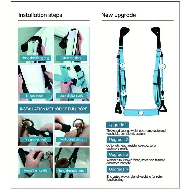 71″ Adjustable Yoga Stretch Strap – Four-Layer Woven Webbing & Foam Pad – Flexibility & Backbend Training