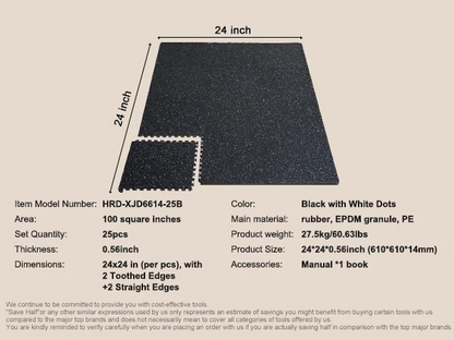 0.56 in Interlocking Floor Mats – 100 sq ft Coverage (25 Tiles) – Rubber Top & EVA Foam – Shock Absorption & Noise Reduction for Gym