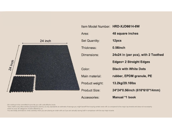 0.56 in Interlocking Floor Mats – 100 sq ft Coverage (25 Tiles) – Rubber Top & EVA Foam – Shock Absorption & Noise Reduction for Gym